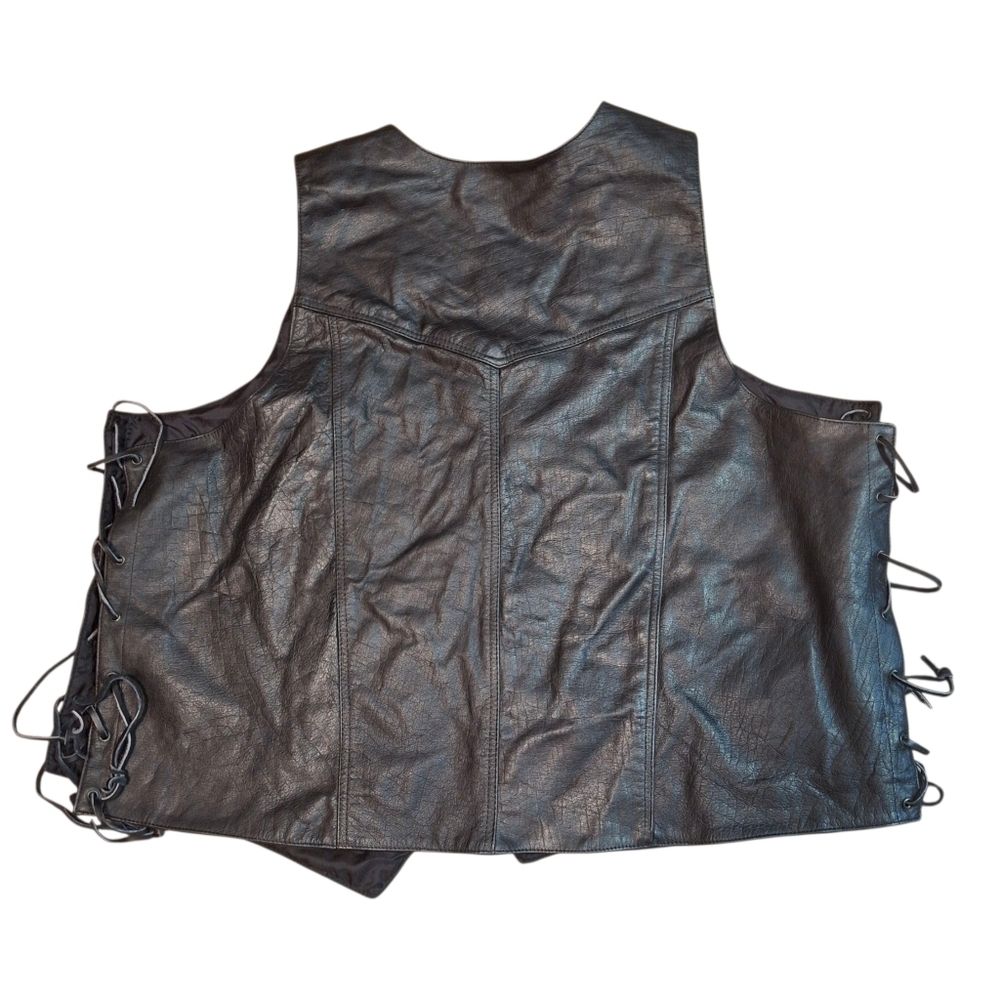 MOB Leather Side Lace Black Motorcycle Vest Men Size 4XL - Picture 8 of 16
